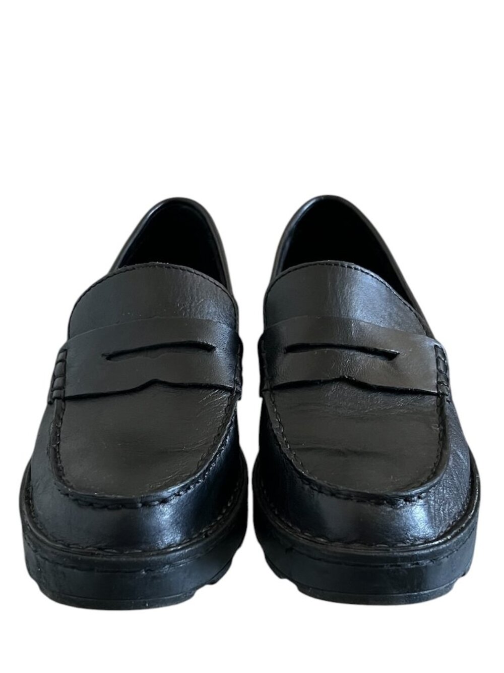 Born Carrera Leather Lug Sole Platform Penny Loafers In Black Size 8 - Picture 2 of 12